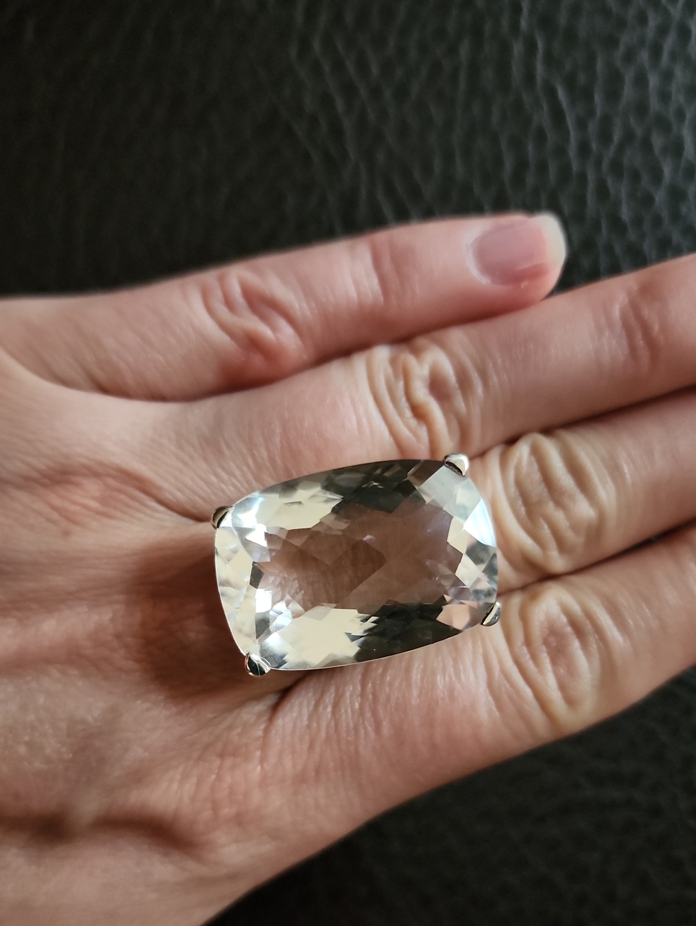 Sterling Silver Clear Quartz Cocktail Ring - Size 10 - Picture 11 of 12